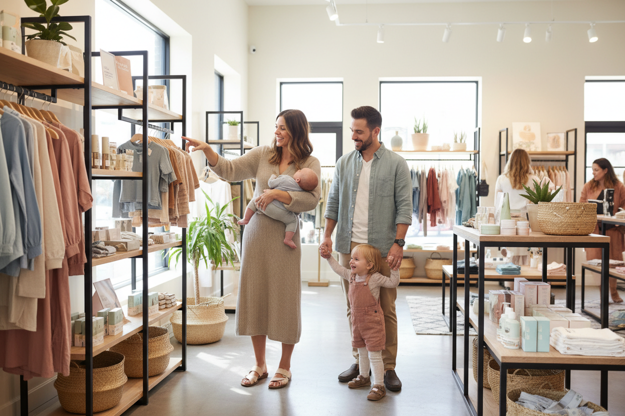 Family shopping with baby